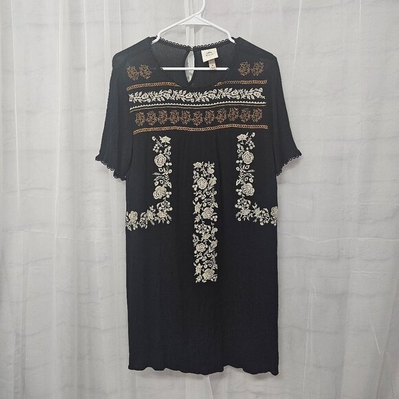 Knox Rose Black Embroidered Shift Dress Floral Boho Retro Festival M - Picture 9 of 13